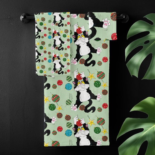 タキシード白黒クリスマスキャット バスタオルセット