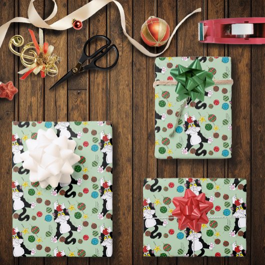 タキシード白黒クリスマスキャット ラッピングペーパーシート