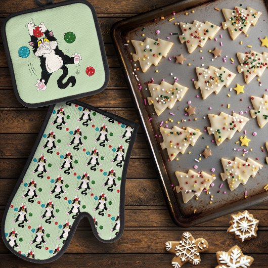 タキシード白黒クリスマスキャット 鍋つかみ&鍋敷きセット