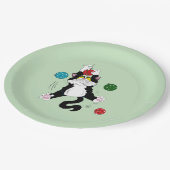 タキシード白黒クリスマス猫 ペーパープレート (アングル)