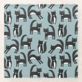 タキシード白黒猫 ガラスコースター (正面)