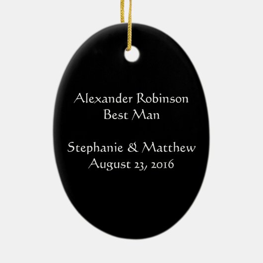 タキシード結婚のクリスマスパーソナライズされた装飾品 セラミックオーナメント (裏面)