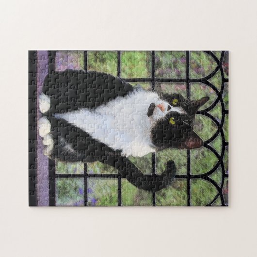 タキシード絵画猫—かわいいオリジナル猫アート ジグソーパズル (横)