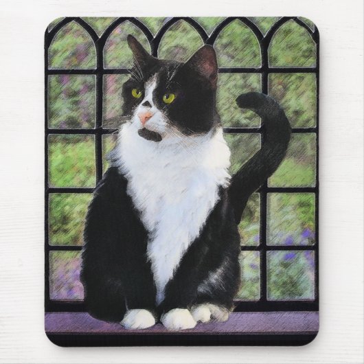 タキシード絵画猫—かわいいオリジナル猫アート マウスパッド (正面)