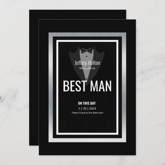 タキシード花婿介添人白黒タキシード 招待状 (正面/裏面)