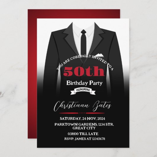 タキシード誕生日招待状 招待状 (正面/裏面)