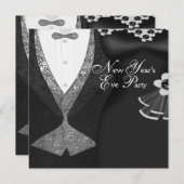 タキシード黒いドレス黒いネクタイ新年エバパーティー 招待状 (正面/裏面)