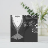 タキシード黒いドレス黒いネクタイ新年エバパーティー 招待状 (スタンド正面)