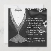 タキシード黒いドレス黒いネクタイ新年エバパーティー 招待状 (裏面)