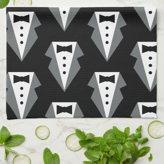 タキシード黒いネクタイのお父さんの日 キッチンタオル (折り畳み)