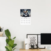 タキシード2025壁掛けカレンダーを着た水色のヘビ ポスター (ホームオフィス)