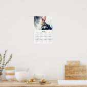 タキシード2025壁掛けカレンダーを着た水色バニー ポスター (キッチン)