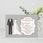 タキシード&ガウンのカップルのブライダルシャワーの招待 招待状 (スタンド正面)