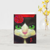 タキシード・キャットアート – ノートカード (黄色い花)