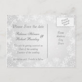 タキシード、ドレス、雪の結晶 Save the Date ポストカード (裏面)