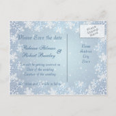 タキシード、ドレス、雪の結晶 Save the Date ポストカード (裏面)