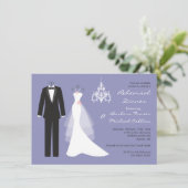 タキシード、バイオレットリハーサルディナー招待状でガウン 招待状 (スタンド正面)