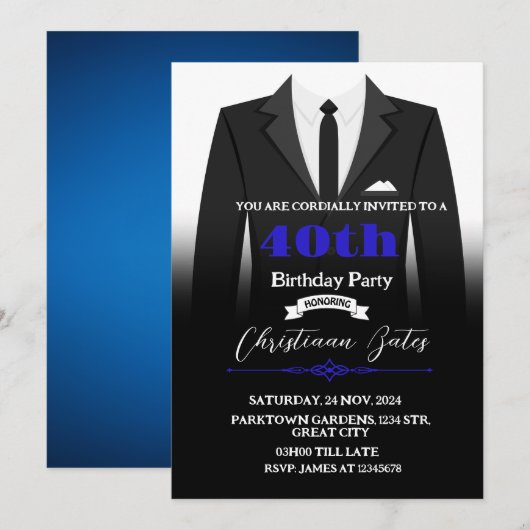 タキシード 誕生日 招待状 (正面/裏面)