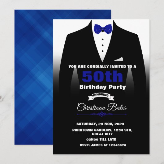 タキシード 誕生日 招待状 (正面/裏面)