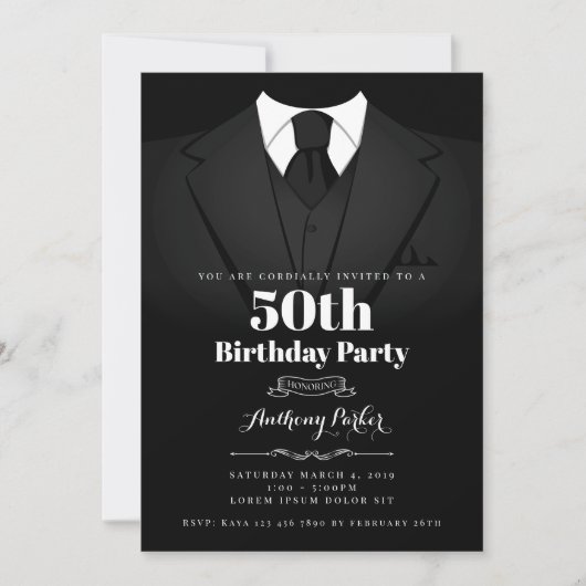 タキシード 誕生日 招待状 (正面)