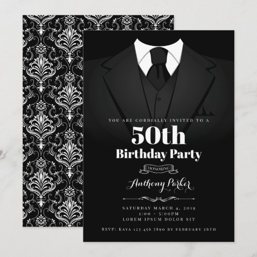 タキシード 誕生日 招待状 (正面/裏面)