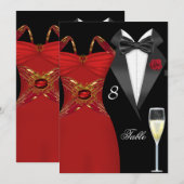 タキシード 赤いドレス テーブル番号 席 2 招待状 (正面/裏面)