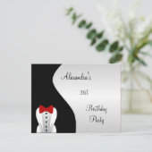 タキシード 赤いネクタイ 21歳の誕生日パーティー ブラック＆シルバー 招待状 (スタンド正面)