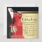 タキシード 赤 ドレス エレガント クリスマス 招待状 (正面)