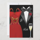 タキシード 赤 ドレス テーブル ナンバー 席 2 招待状 (裏面)