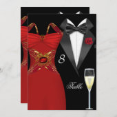 タキシード 赤 ドレス テーブル ナンバー 席 2 招待状 (正面/裏面)