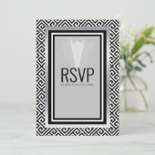 タキシード 黒、銀、白 ご返信 案内状 (スタンド正面)