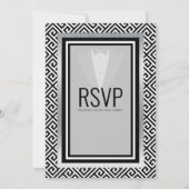 タキシード 黒、銀、白 返信お願いします 案内状 (正面)