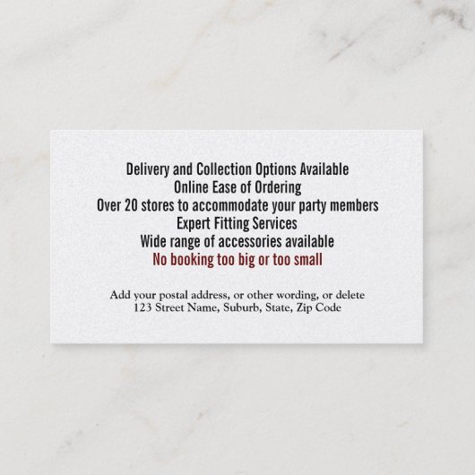 タキシーフォーマルドマンスーツ借家DIYマルーン 名刺 (裏面)