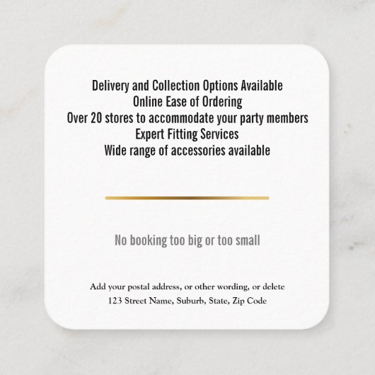 タキシーフォーマルド訴訟カスタム雇用業 スクエア名刺 (裏面)