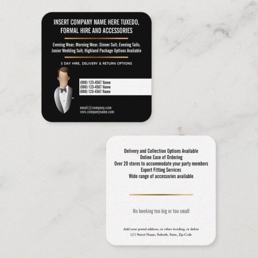 タキシーフォーマルド訴訟カスタム雇用業 スクエア名刺 (正面/裏面)