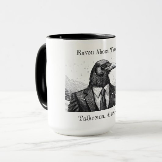 タキートナアラスカのコーヒーマグ、街のにらみ役のワタリガラス マグカップ (正面左)