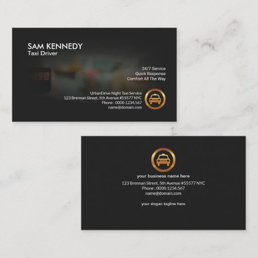 タクシーキャブダッシュボードビューナイトタイムキャブサービス 名刺 (正面/裏面)