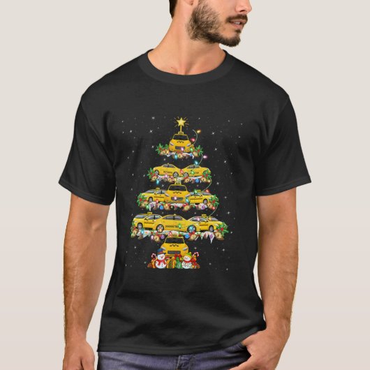 タクシークリスマス照明サンタタクシクリスマスツリー長 Tシャツ (正面)