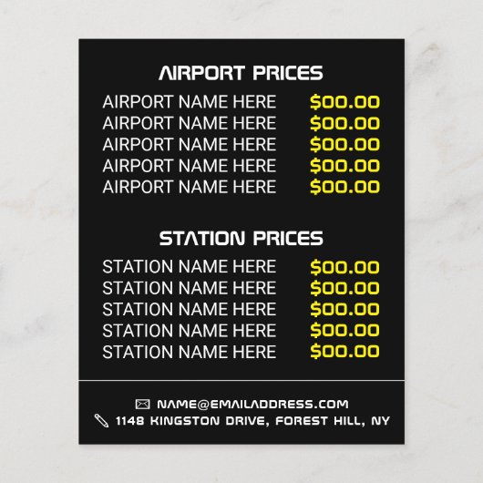 タクシーサイン，タクシーのタクシー会社，価格表 チラシ (裏面)