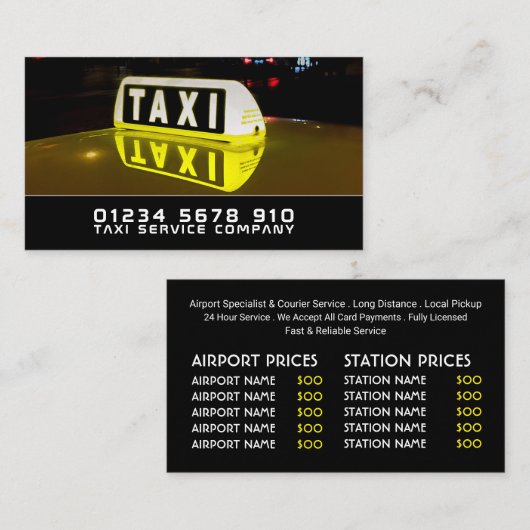 タクシーサイン、タクシータクシー会社、料金表 名刺 (正面/裏面)