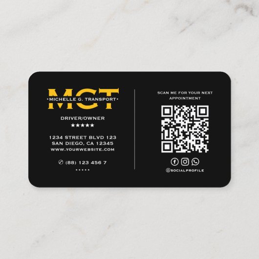 タクシーモダン運転手イエローブラックトランスポート 名刺 (裏面)