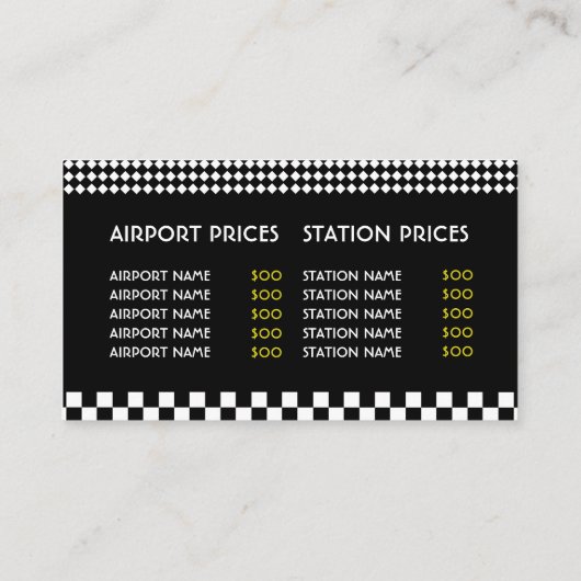 タクシー乗り場/運転手、料金表 名刺 (裏面)