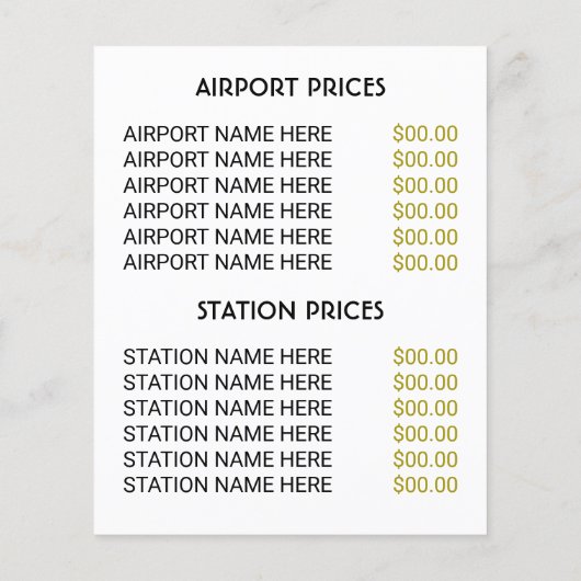 タクシー会社のロゴ、タクシーのタクシー会社（価格表付き） チラシ (裏面)