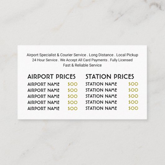 タクシー会社のロゴ、価格表 名刺 (裏面)