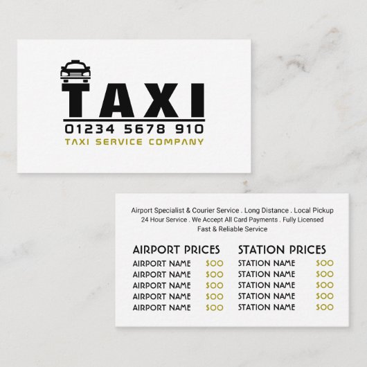 タクシー会社のロゴ、価格表 名刺 (正面/裏面)