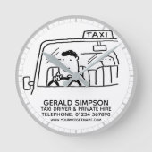 タクシー運転手と自家用車のレンタル ラウンド壁時計 (正面)