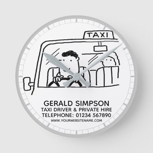タクシー運転手と自家用車のレンタル ラウンド壁時計 (正面)