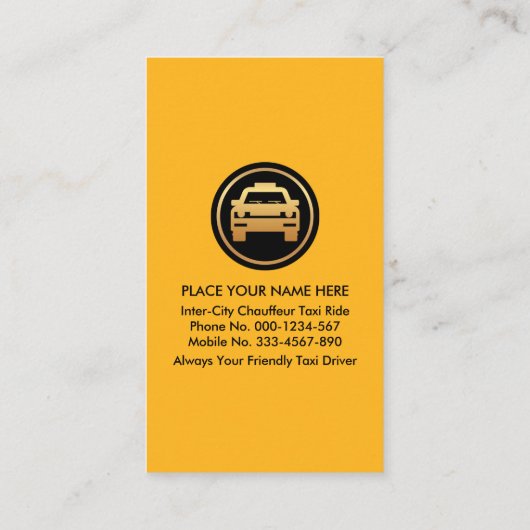 タクシー運転手の黄色のスポットライト 名刺 (裏面)