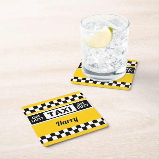 タクシー運転手イエローキャブ非勤務退職金 スクエアペーパーコースター (インサイチュ)