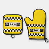 タクシー運転手オフデューティイエローキャブ 鍋つかみ&鍋敷きセット (正面)